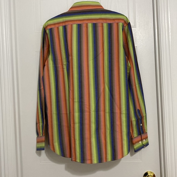 VINTAGE NAT LANGHAM LONDON Men’s Rainbow Stripe Shirt Size L/G (39A) - Picture 2 of 4